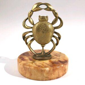 brass crab statue on marble nautical ocean astrological cancer vintage sculpture